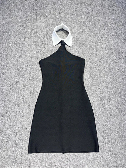 Sexy Patchwork Sleeveless Bandage Dress Black Backless Bodycon Mini Christmas Party / Xs Dresses-L