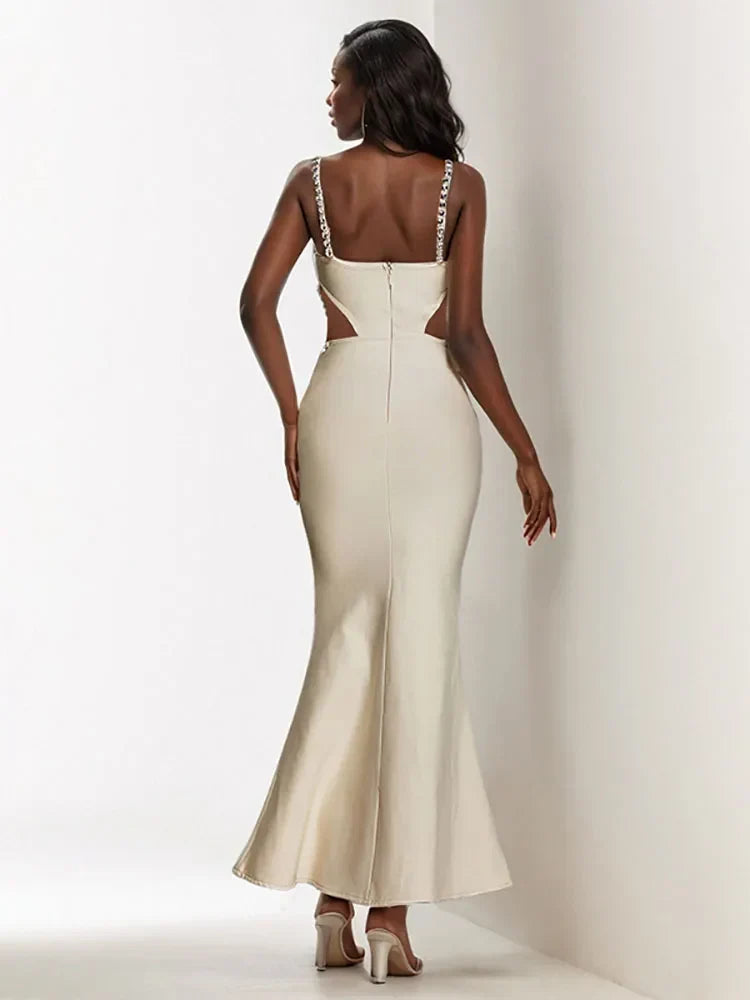 Sexy Spaghetti Strap Hollow Out Crystal Bandage Dress Sleeveless Christmas Party Dresses-L