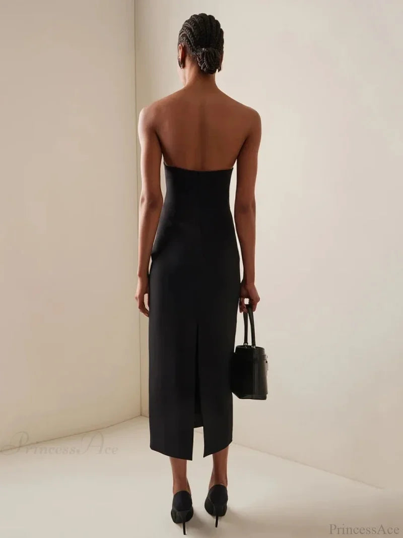 Sexy Strapless V Neck Diamonds Bandage Black Sleeveless Christmas Party Dress Dresses-L