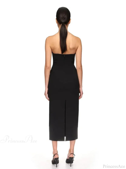Sexy Strapless V Neck Diamonds Bandage Black Sleeveless Christmas Party Dress Dresses-L