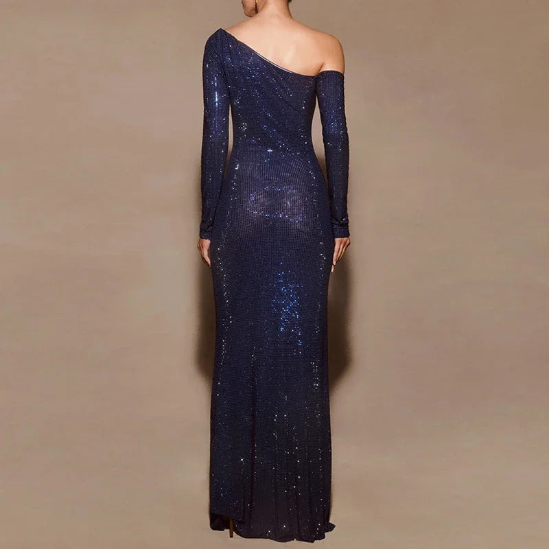 Sheer Mesh Sequin Banquet Party Dress Partydress-241208