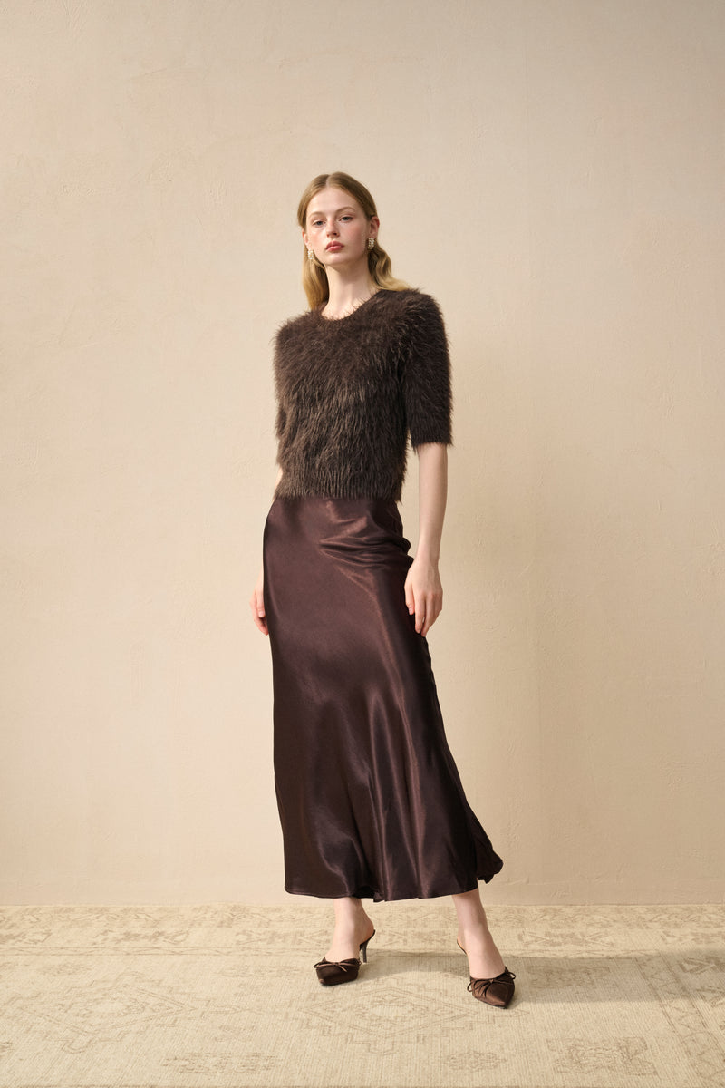 Short-sleeve fuzzy knit sweater