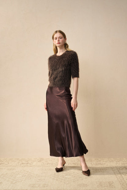 Short-sleeve fuzzy knit sweater