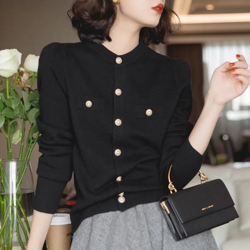 Short Slim Single Breasted Knit Cardigan Cardigan-241208