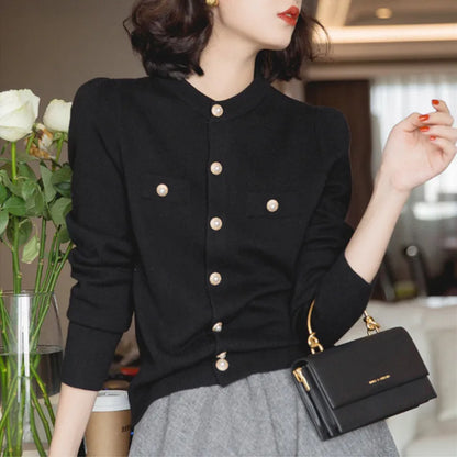 Short Slim Single Breasted Knit Cardigan Cardigan-241208
