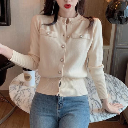 Short Slim Single Breasted Knit Cardigan Cardigan-241208