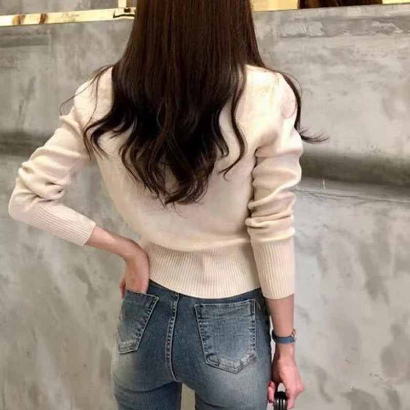 Short Slim Single Breasted Knit Cardigan Cardigan-241208