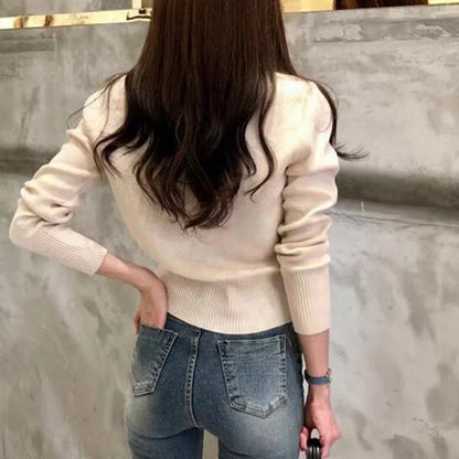 Short Slim Single Breasted Knit Cardigan Cardigan-241208