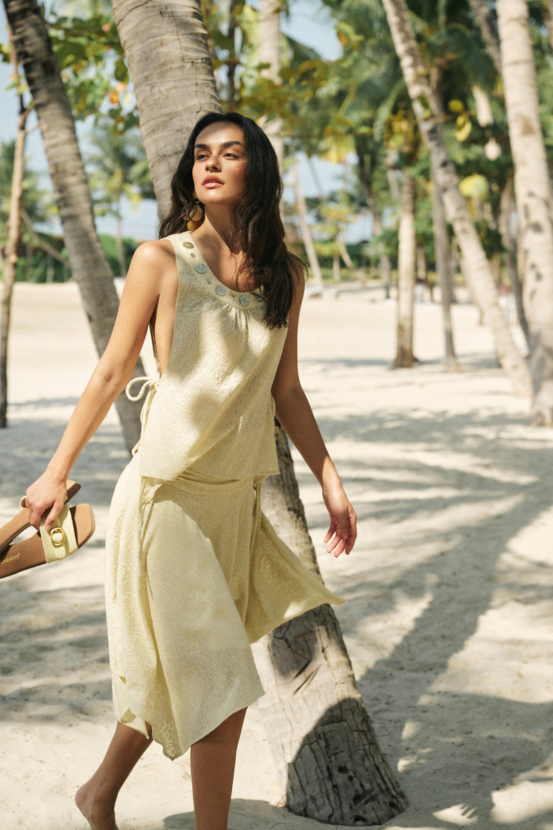 Side-tie top & ruched waist skirt