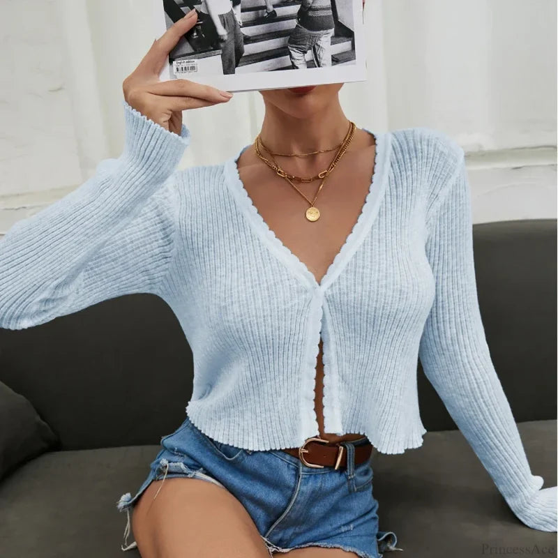 Simple Sexy Button-Up Autumn Winter Knitted Cardigan cardiagn-250126