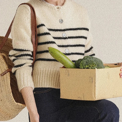 Single-breasted Striped Knit Cardigan