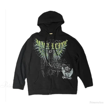 Skull Patchwork Zipper Hoodie black 6 / S