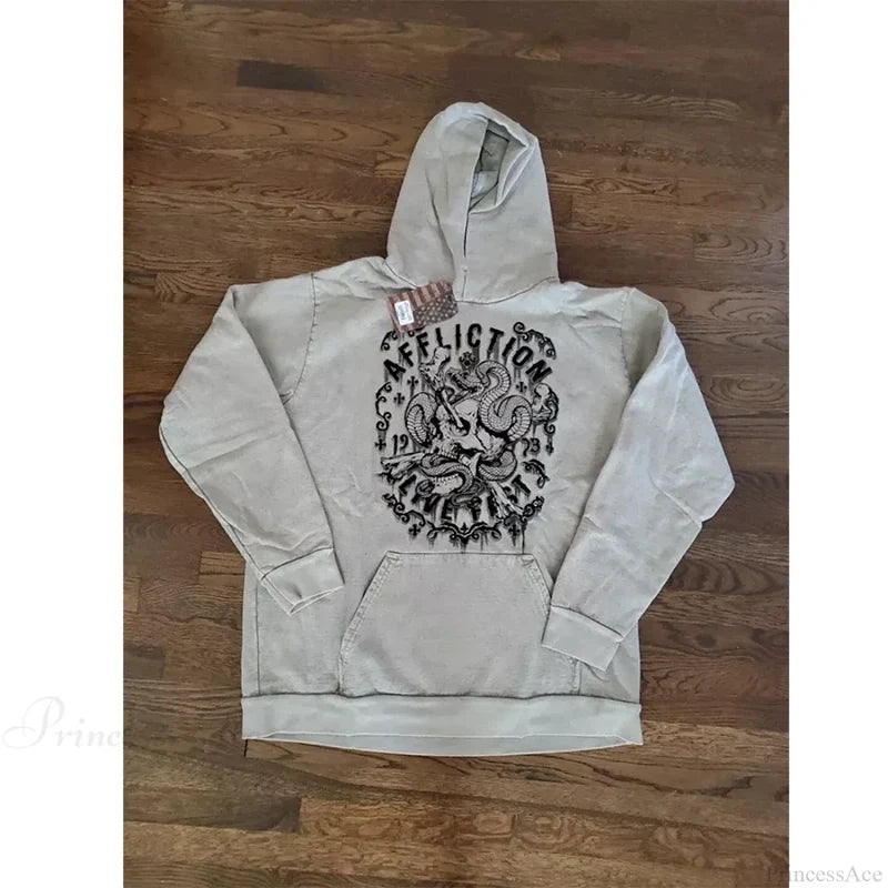 Skull Print Hooded Sweatshirt White 1 / S