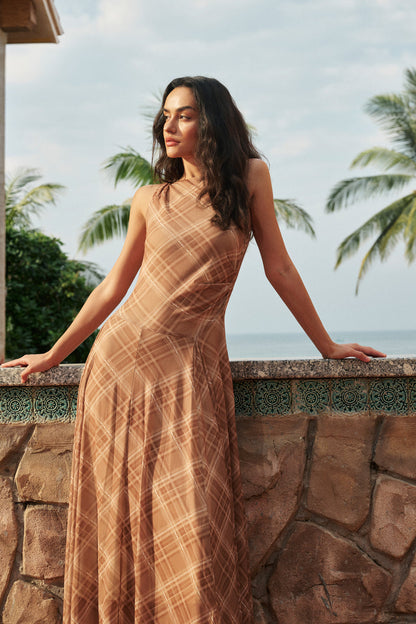 Sleeveless plaid maxi dress