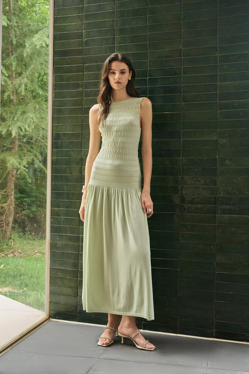 Sleeveless shirred maxi dress