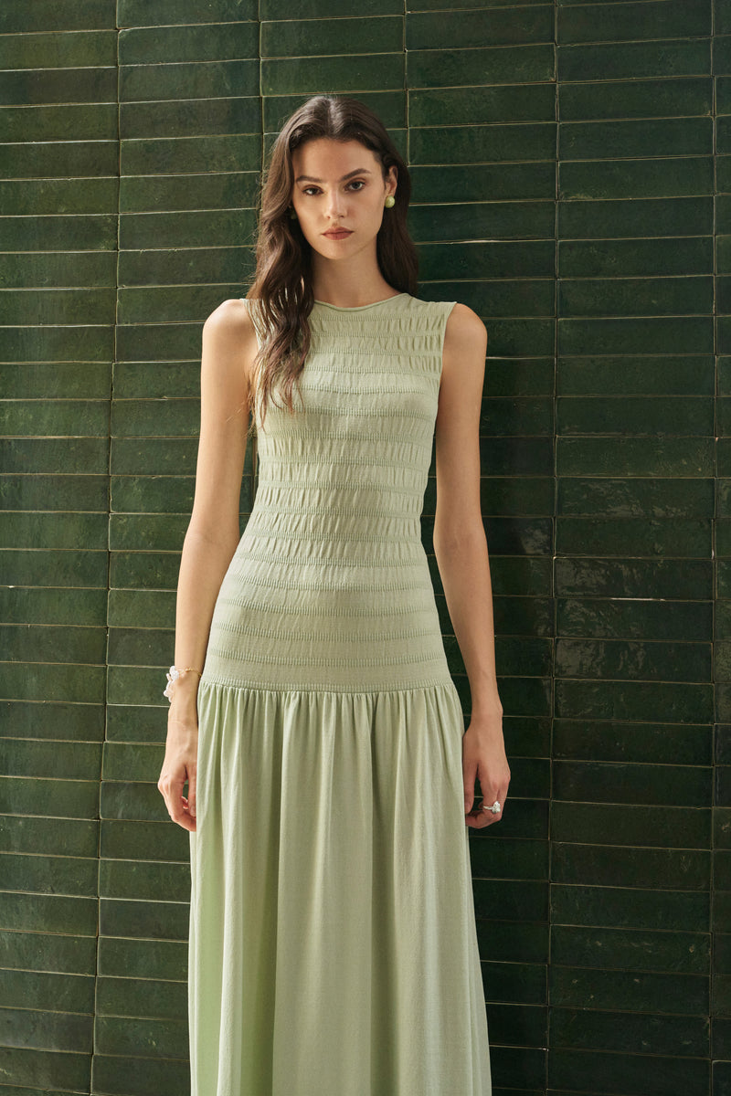Sleeveless shirred maxi dress