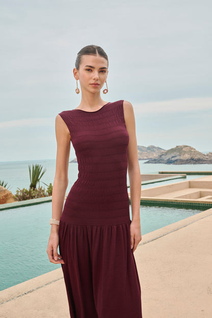 Sleeveless shirred maxi dress