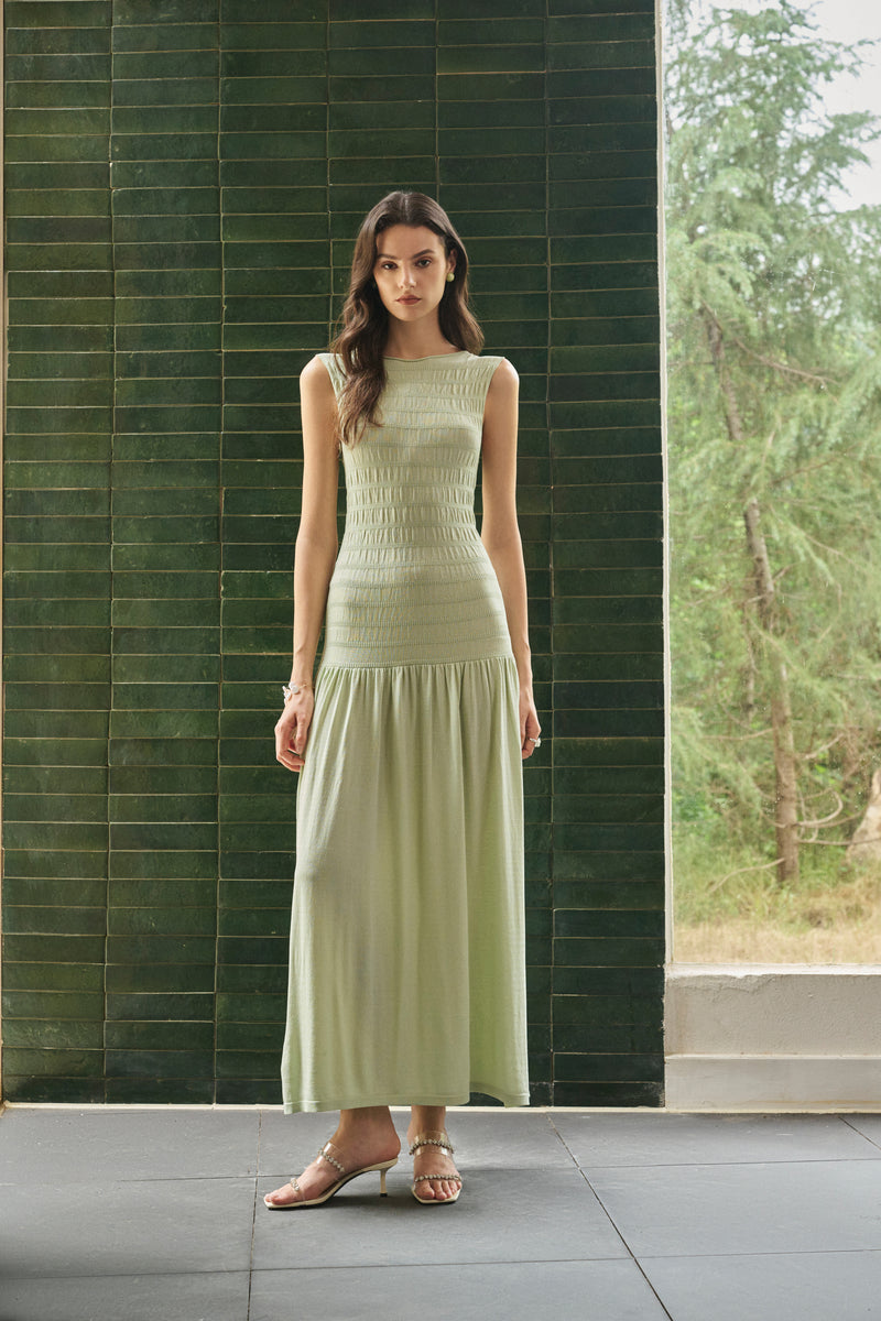 Sleeveless shirred maxi dress