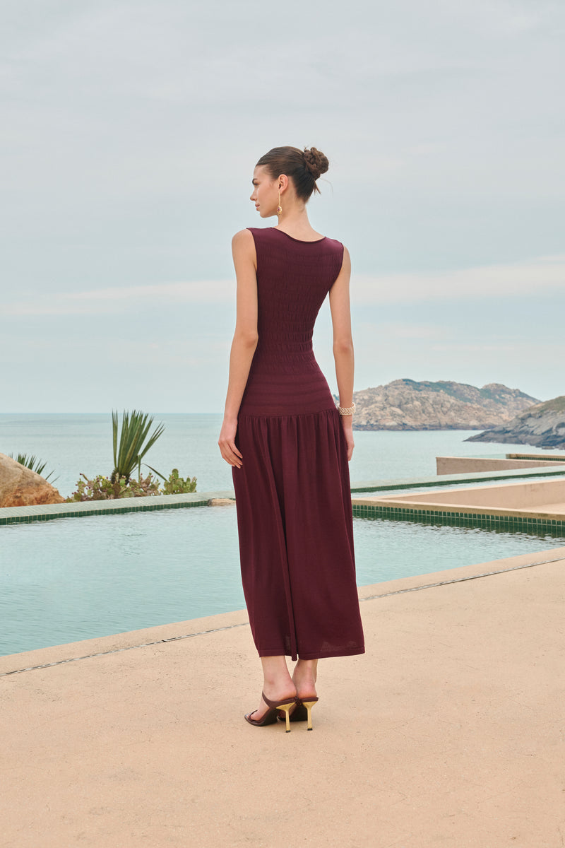 Sleeveless shirred maxi dress