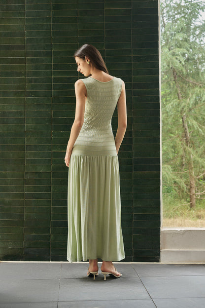 Sleeveless shirred maxi dress