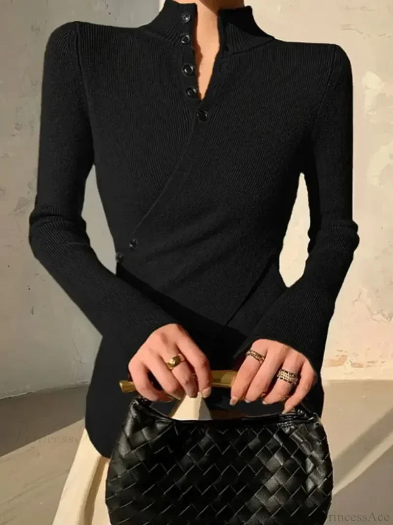 Solid Color Asymmetric Long Sleeve Sweater