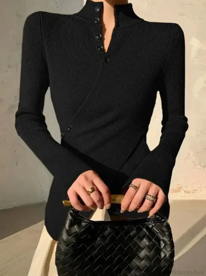 Solid Color Asymmetric Long Sleeve Sweater
