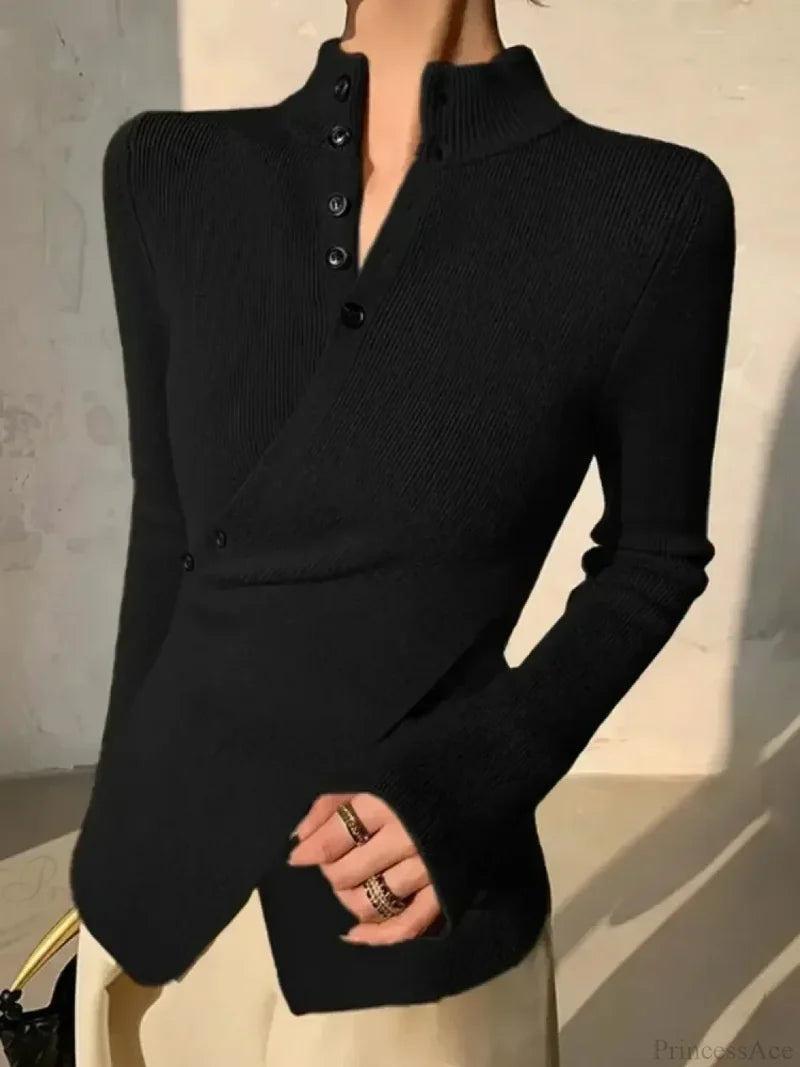 Solid Color Asymmetric Long Sleeve Sweater