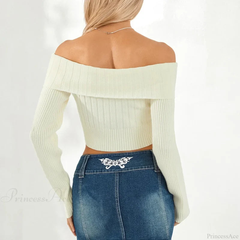 Solid Color Boat Neck Crop Sweater