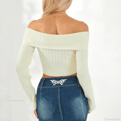 Solid Color Boat Neck Crop Sweater