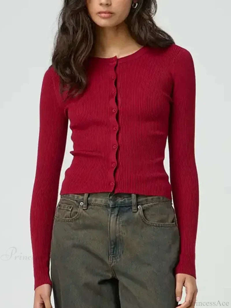 Solid Color Ribbed Long Sleeve Knit Cardigan