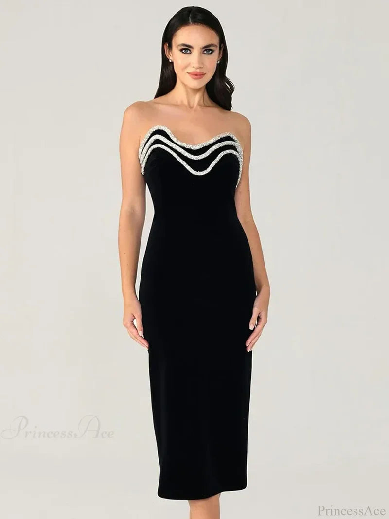 Solid Color Strapless Bodycon Party Dress Partydress-241208