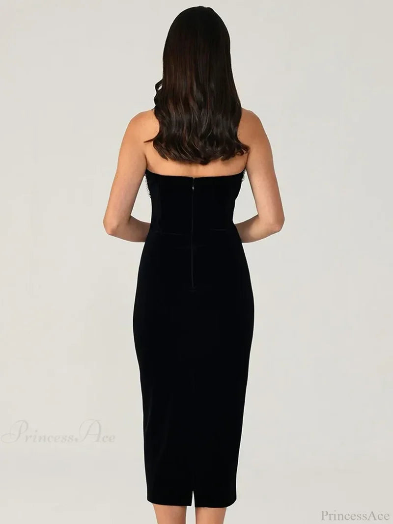 Solid Color Strapless Bodycon Party Dress Partydress-241208