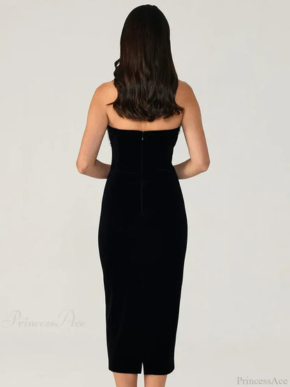 Solid Color Strapless Bodycon Party Dress Partydress-241208