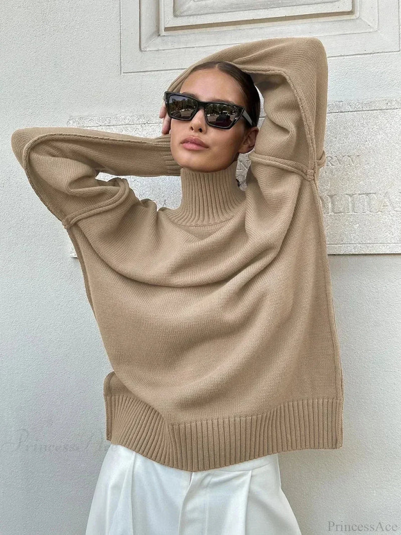 Solid Color Turtleneck Thick Loose Sweater