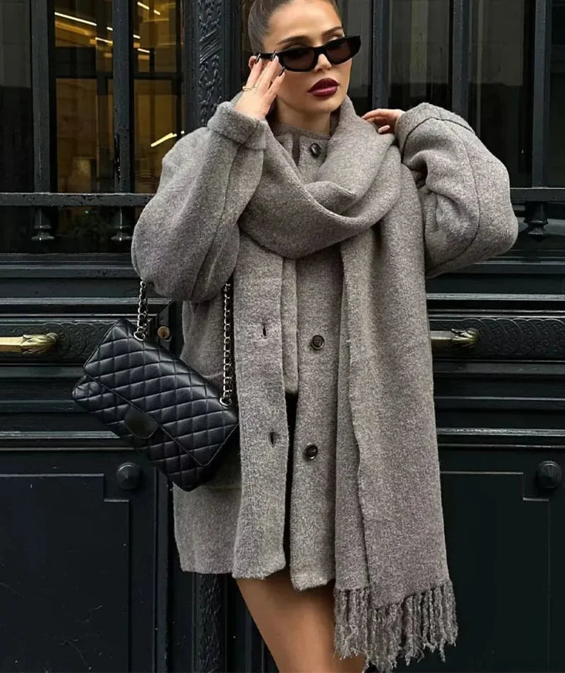 Solid Knitted Single Breasted Coat Coats-241208