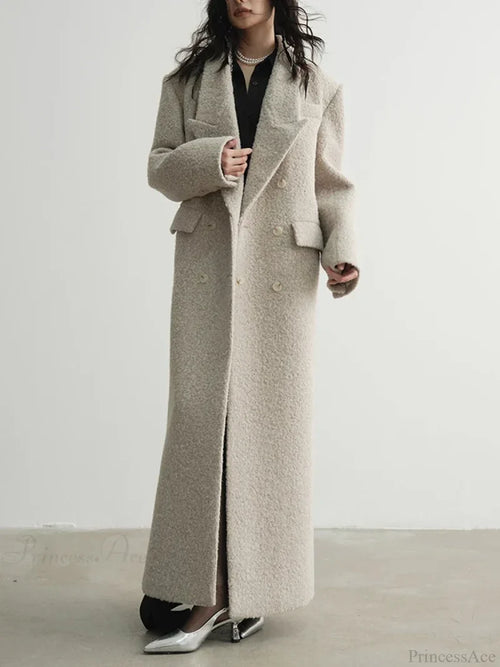 Solid Patchwork Long Sleeve Overcoat BEIGE / S
