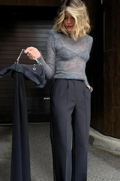 Solid Round Neck Thin Bodycon Sweater