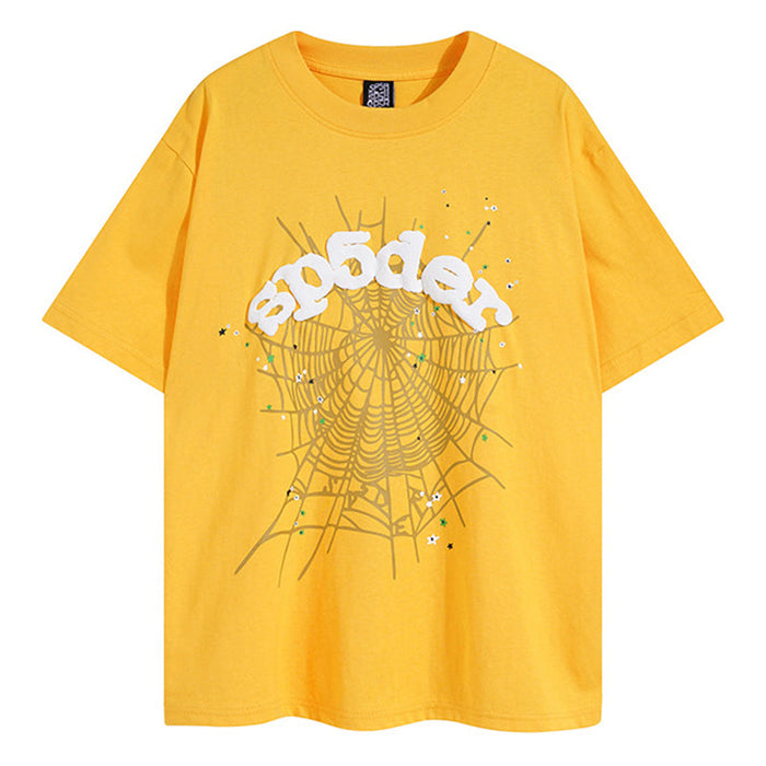 Sp5der Green Foam Printing High Weight T-Shirt Yellow