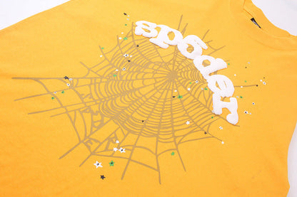 Sp5der Green Foam Printing High Weight T-Shirt Yellow