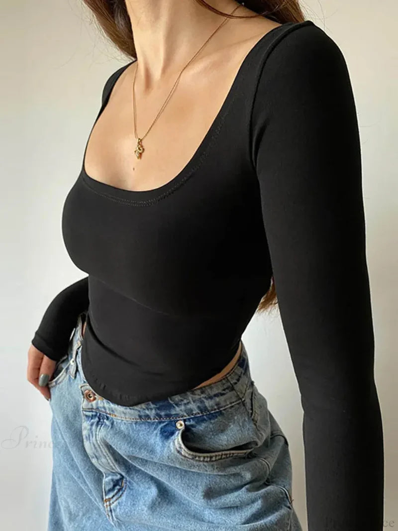 Square Collar Casual Long Sleeve Sweater