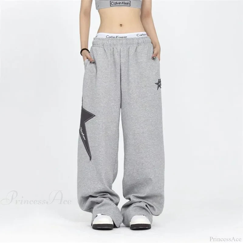 Stars Embroidery Pants Pants GRAY / S (41-52kg)