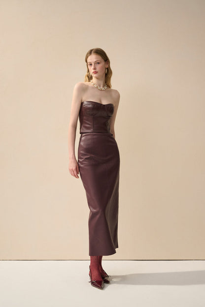 Strapless faux leather top