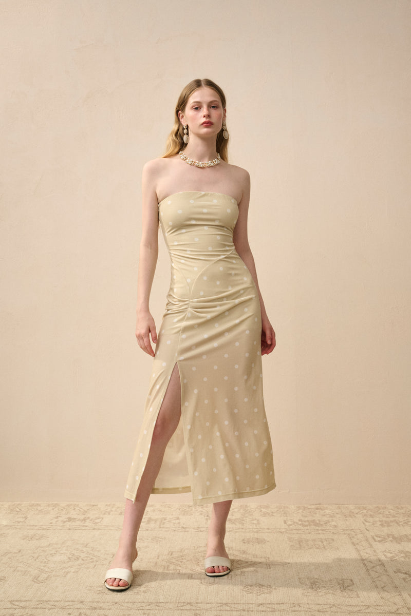 Strapless polka dot dress