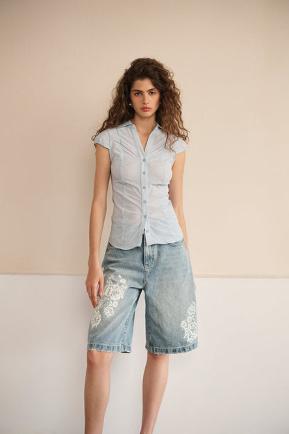Stretch tailored cap sleeve shirt