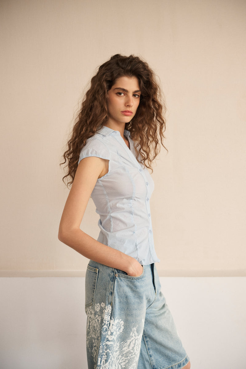 Stretch tailored cap sleeve shirt