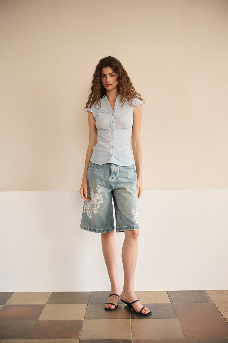 Stretch tailored cap sleeve shirt