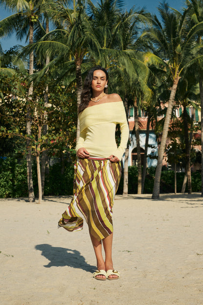 Striped asymmetrical skirt