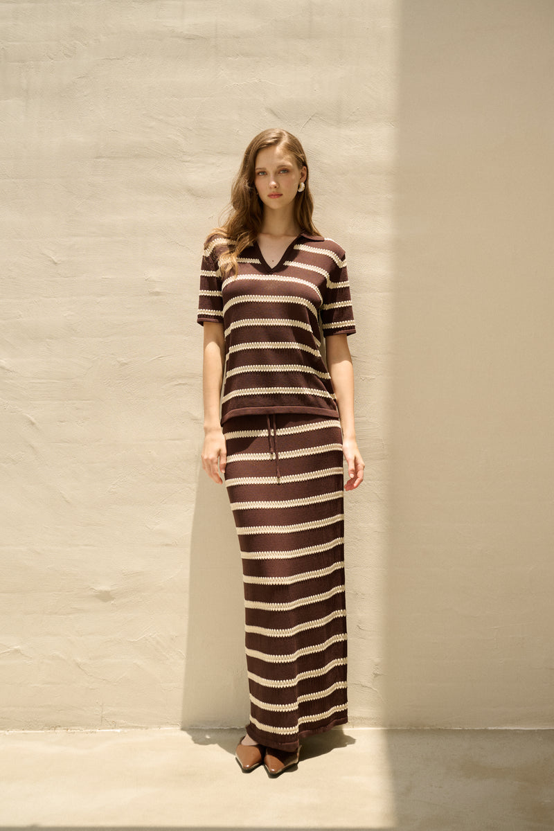 Striped short-sleeve collared top