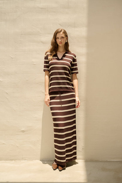 Striped short-sleeve collared top