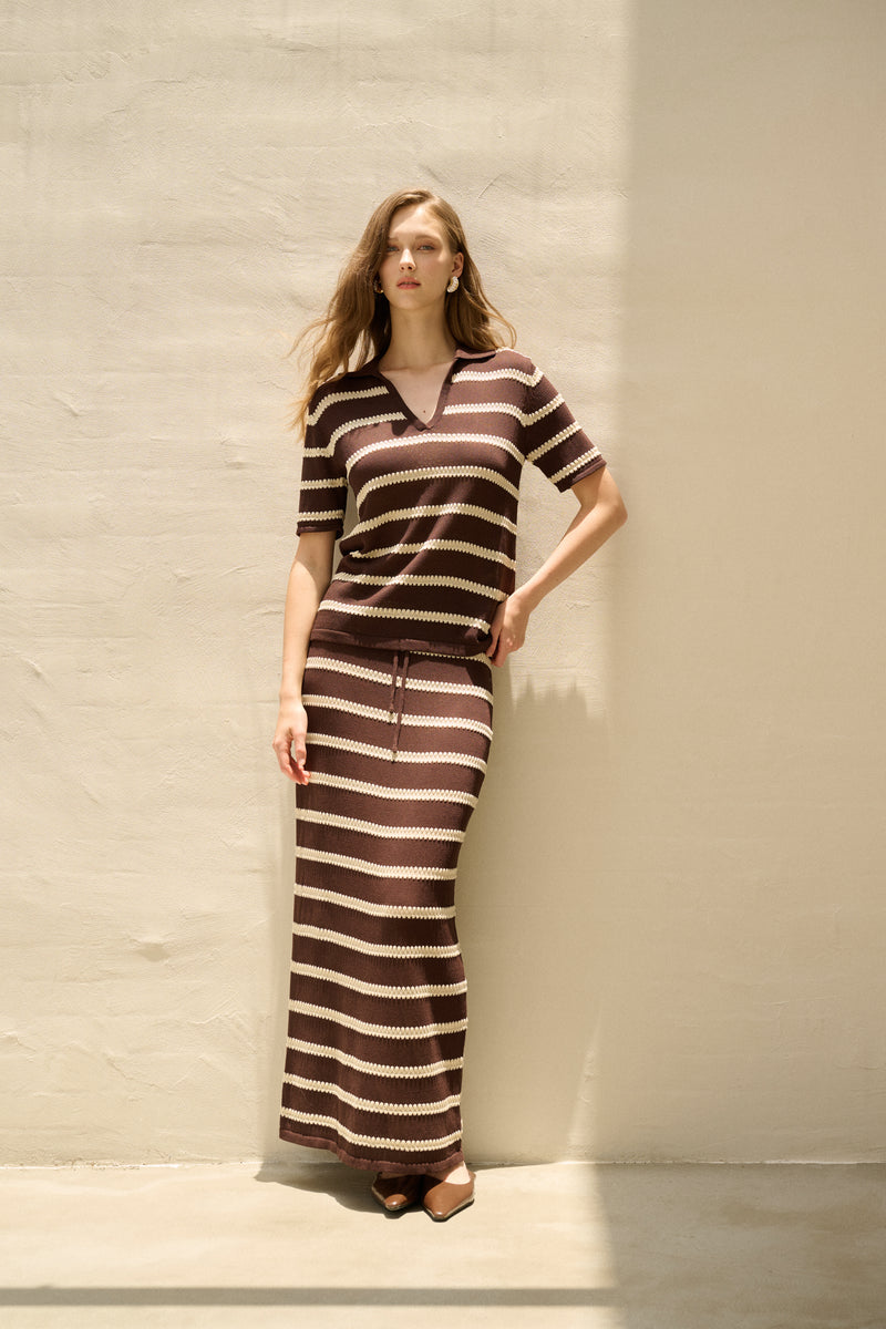 Striped short-sleeve collared top